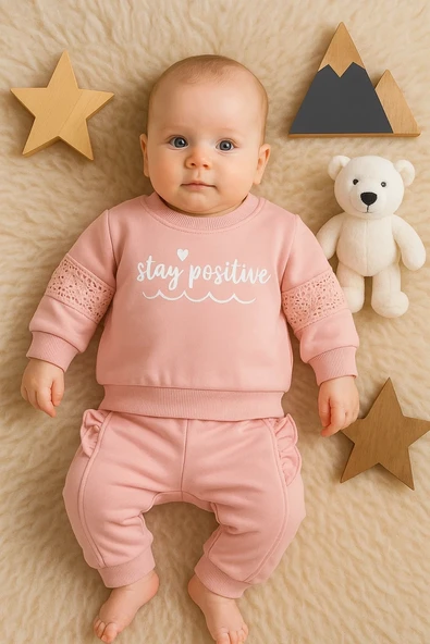 Stay Pozitive Dantelli 2'li Pamuk Kız Bebek Takım - 2