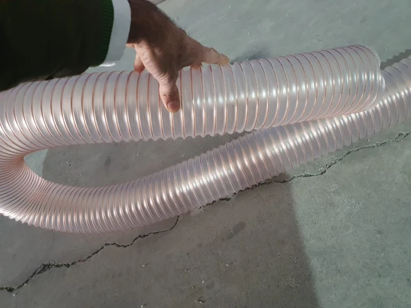 Poliüretan Bakır Telli Şeffaf Hortum ( İç çap 120mm )  (10mt ) Pu 070 Toz Talaş Emiş - 4