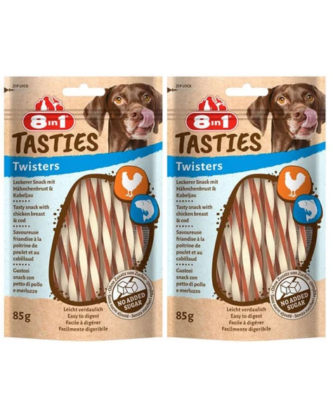 8in1 Tasties Twisters Tavuklu Balıklı Burgu Köpek Ödülü 85 Gr x 2 Adet