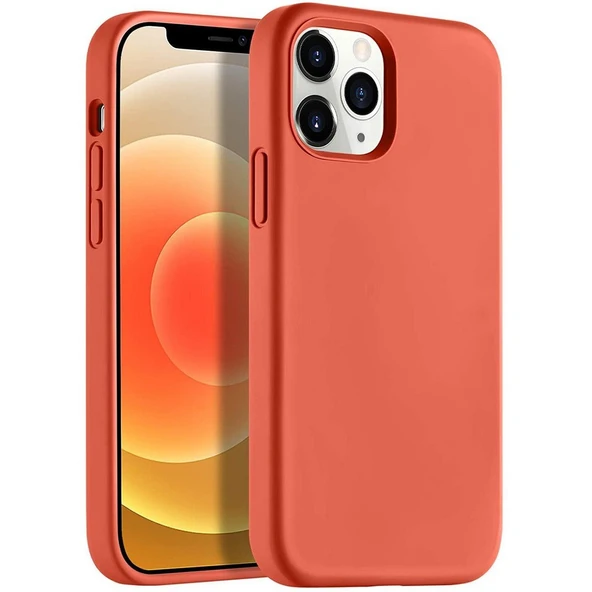 iPhone 12 Pro 6.1'' Lansman İçi Kadife Soft Touch Silikon Kılıf Turuncu