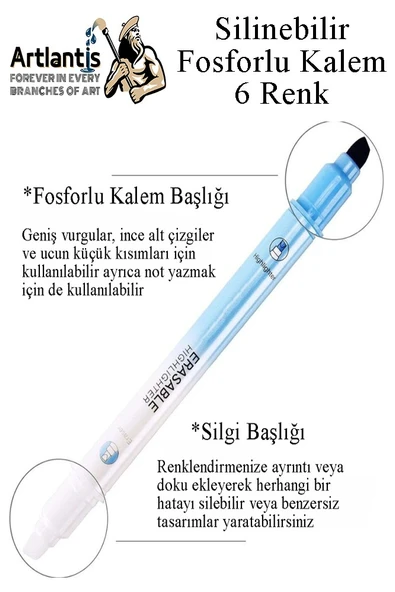 Silinebilir Fosforlu Kalem 6 Renk 1 Paket Mikro Silinebilir İşaretleme Kalemi Çift Başlı Pürüzsüz Yazma ve Silme - 2