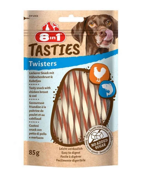 8in1 Tasties Twisters Tavuklu Balıklı Burgu Köpek Ödülü 85 Gr
