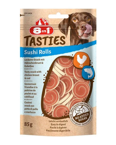 8in1 Tasties Sushi Rolls Tavuklu Balıklı Sushi Köpek Ödülü 85 Gr