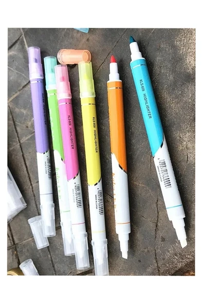 Silinebilir Fosforlu Kalem 6 Renk 1 Paket Mikro Silinebilir İşaretleme Kalemi Çift Başlı Pürüzsüz Yazma ve Silme - 4