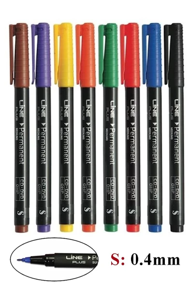 Asetat Kalemi 8 Renk 0.4 Mm 1 Paket Lineplus İnce Uçlu Cd Kalemi S Keçe Uçlu Kalem Silinmez Renkli Permanent Kalem