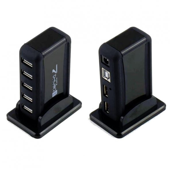 PrimeX PX-1207 USB2.0 Siyah 7 Port USB Çoklayıcı HUB (Adaptörlü)