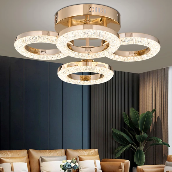 Apliqa Oylum 4'lü Gold 24 Watt Kristalli Koridor Salon Led Plafonyer Avize ürün görseli
