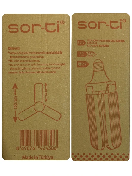 (5 Adet) Sorti 30W (270W) Beyaz Işık E27 Duylu (Kalın Duy) Led Pervane Ampul - Resim 4