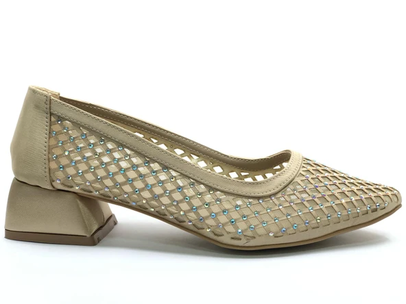 Seribo Dantel Taş Detaylı Kısa Topuklu Kadın Babet Ayakkabı - Resim 7