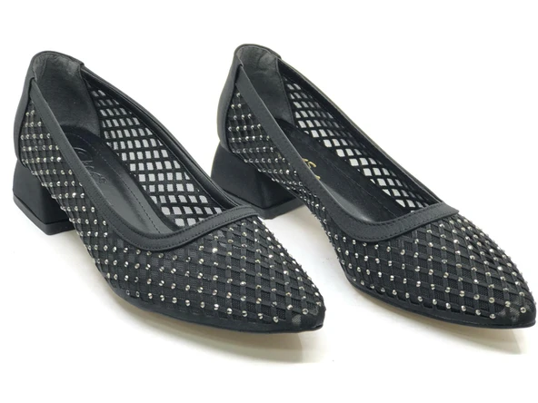 Seribo Dantel Taş Detaylı Kısa Topuklu Kadın Babet Ayakkabı - Resim 3