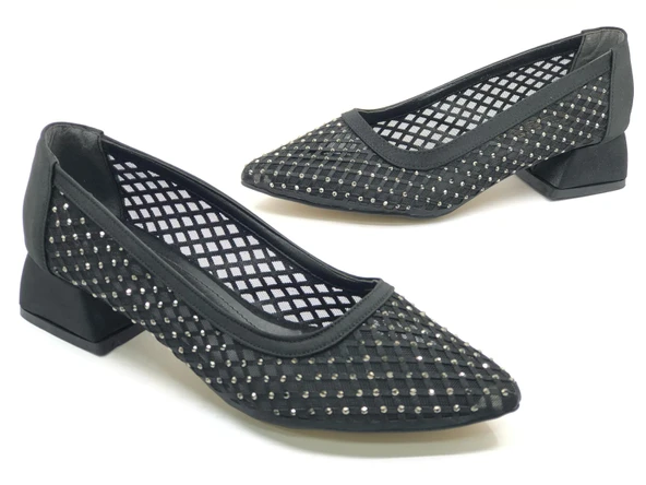 Seribo Dantel Taş Detaylı Kısa Topuklu Kadın Babet Ayakkabı - Resim 2