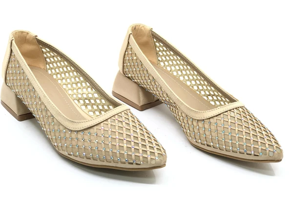 Seribo Dantel Taş Detaylı Kısa Topuklu Kadın Babet Ayakkabı - Resim 6