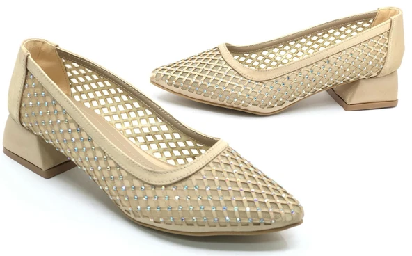 Seribo Dantel Taş Detaylı Kısa Topuklu Kadın Babet Ayakkabı - Resim 5