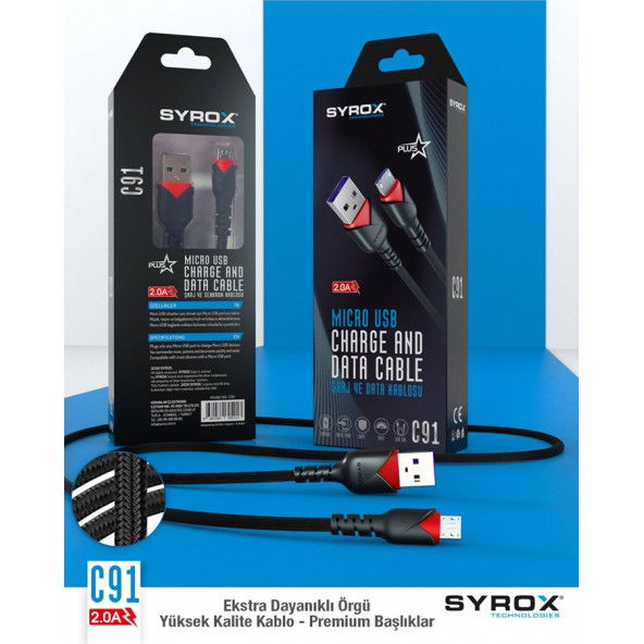 SYROX Micro 1M 2Amper Kırmızı Siyah Gül Plus Kablo