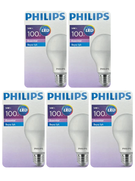 (5 Adet) Philips 14W (100W) Beyaz Işık E27 Duylu (Kalın Duy) Led Ampul