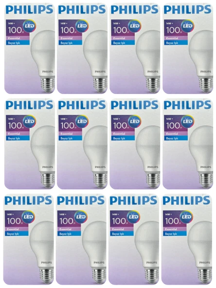 (12 Adet) Philips 14W (100W) Beyaz Işık E27 Duylu (Kalın Duy) Led Ampul