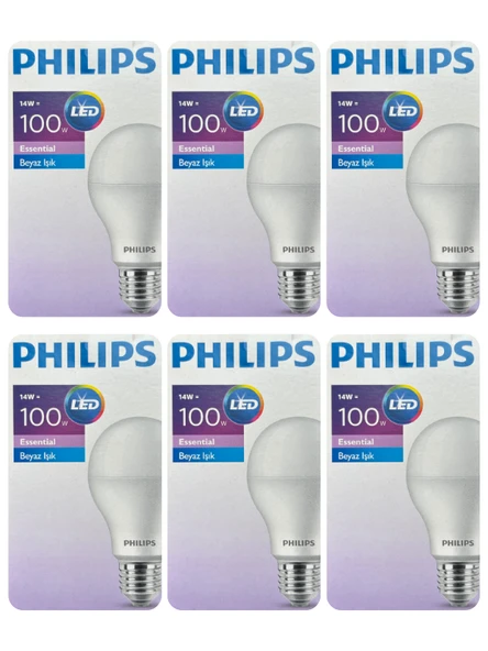 (6 Adet) Philips 14W (100W) Beyaz Işık E27 Duylu (Kalın Duy) Led Ampul