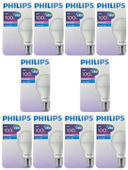 (10 Adet) Philips 14W (100W) Beyaz Işık E27 Duylu (Kalın Duy) Led Ampul