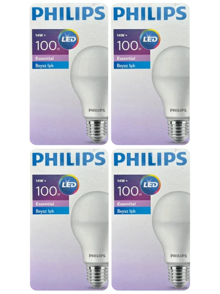 (4 Adet) Philips 14W (100W) Beyaz Işık E27 Duylu (Kalın Duy) Led Ampul