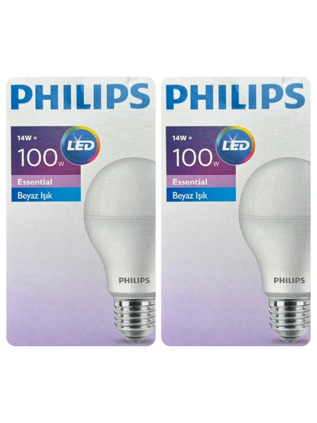 (2 Adet) Philips 14W (100W) Beyaz Işık E27 Duylu (Kalın Duy) Led Ampul