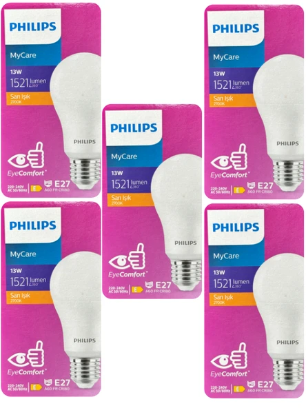 (5 Adet) Philips 13W Sarı Işık E27 Duylu (Kalın Duy) Led Ampul