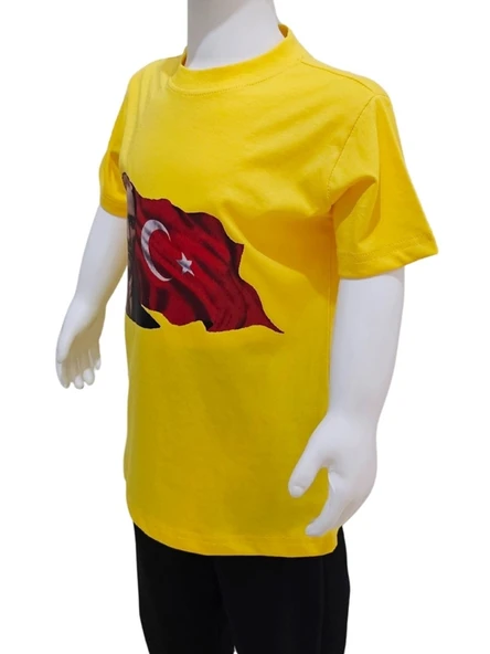 Ay Yıldızlı Atatürk Baskılı Sarı Tişört - 2