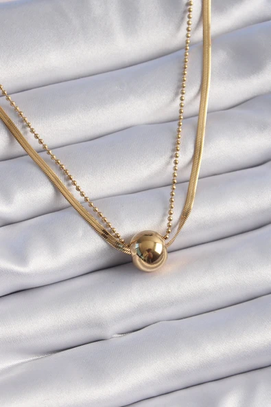 316L Çelik Gold 2'li İtalyan Zincir Model Top Model Kadın Kolye - TJ-BKO9303 ürün görseli 1