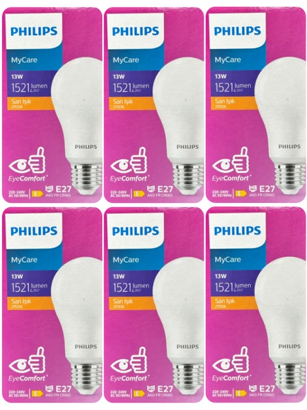 (6 Adet) Philips 13W Sarı Işık E27 Duylu (Kalın Duy) Led Ampul