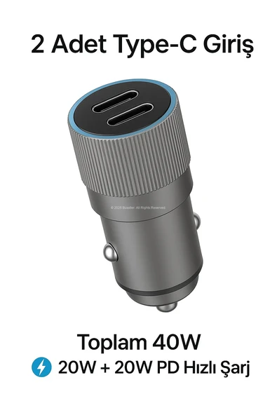 Busstier 40W Çift Type C Araç Şarj Adaptörü , Hızlı PD3.0 QC3.0 USB C Şarj Cihazı - 5