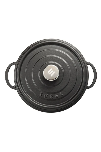 Sürel Aroma Kapak Siyah Yuvarlak Sığ Döküm Tencere 28 Cm - Resim 4