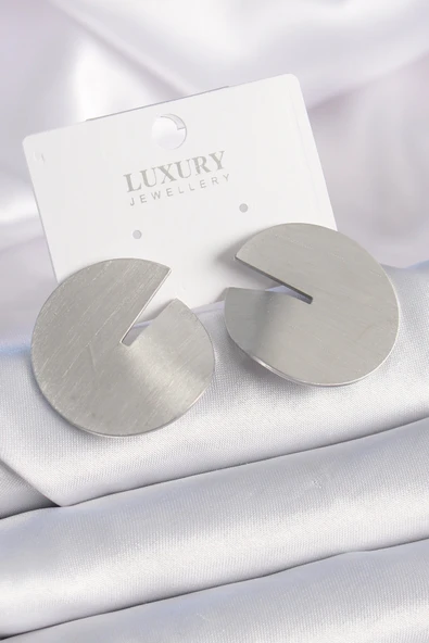 Pirinç Gümüş Renk Daire Plaka Model Kadın Küpe - TJ-BKP9524 ürün görseli 1