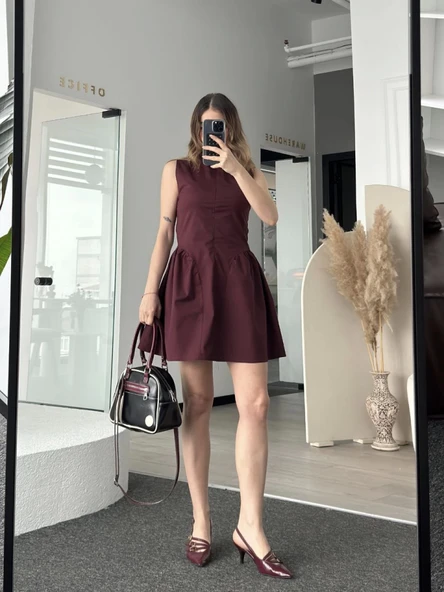 Lucky Life Kadın Fermuar Detaylı Mini Elbise - Kahve