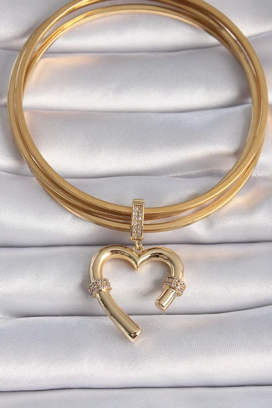 Pirinç Gold Renk Zirkon Taş Detaylı Kalp Figür Ajda Charm - TJ-BC1015 - 2