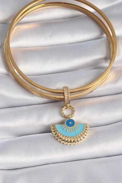 Pirinç Gold Renk Nazar Boncuklu Ajda Charm - TJ-BC1010 - Resim 2