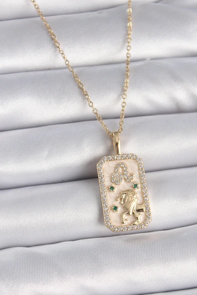 316L Çelik Gold Renk Zincir Aslan Burcu Zirkon Taşlı Kadın Kolye - TJ-BKO9460 ürün görseli 1