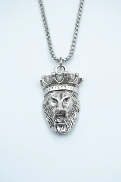 Aslan Kral Gümüş Kaplama Örme Zincir Kolye ürün görseli 1