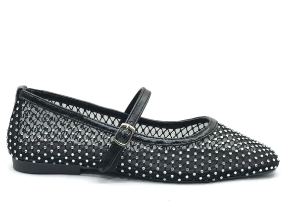 Feles Dantel Taş Detaylı Kadın Babet Ayakkabı - Resim 7