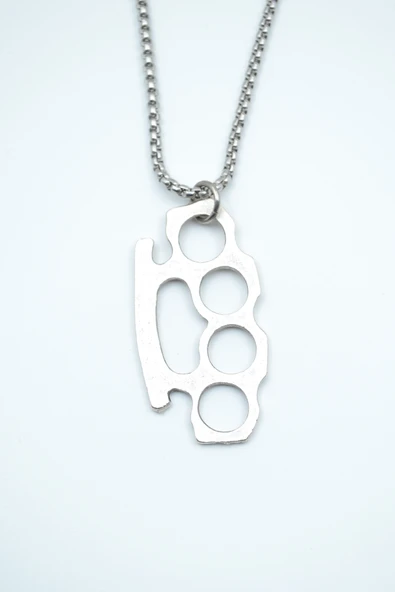 Muşta Gümüş Kaplama Örme Zincir Kolye ürün görseli 1