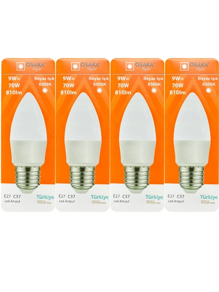 (4 Adet) Osaka 9W (70W) Beyaz Işık E27 Duylu (Kalın Duy) Led Ampul