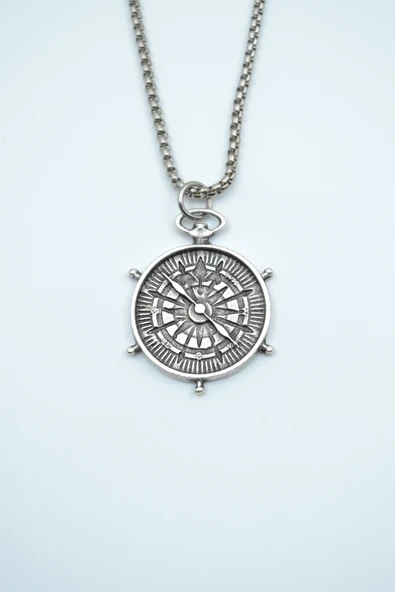 Pusula Gümüş Kaplama Örme Zincir Kolye ürün görseli 1