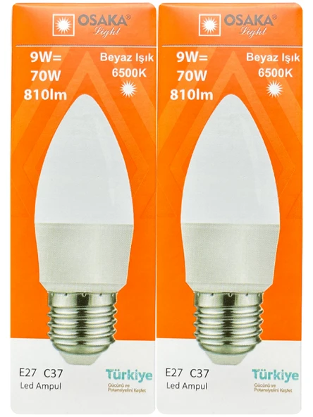 (2 Adet) Osaka 9W (70W) Beyaz Işık E27 Duylu (Kalın Duy) Led Ampul
