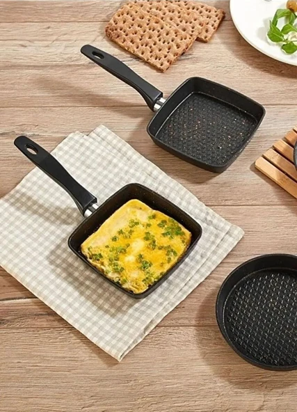 Busstier Mini Granit Sos ve Omlet Tavası - Yapışmaz Dayanıklı Pişirme Tavası (Kare, 12 cm) - 3