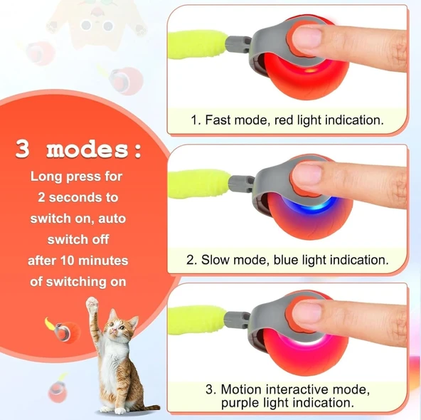 Akıllı Oyun Topu - Kuyruklu, Otomatik , Kedi ve Köpekler İçin Etkileşimli Evcil Hayvan Oyuncağı - Resim 5