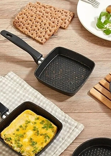 Busstier Mini Granit Sos ve Omlet Tavası - Yapışmaz Dayanıklı Pişirme Tavası (Kare, 12 cm) - 5