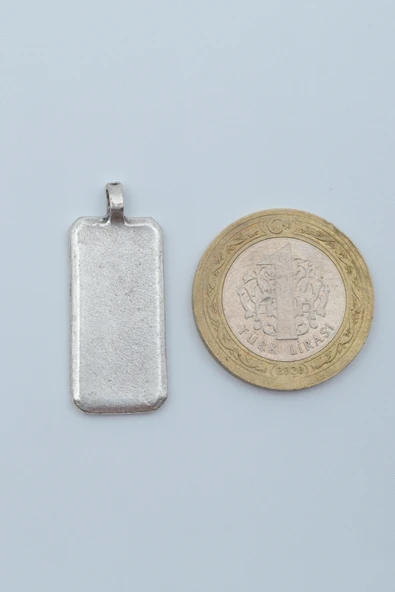 Geometrik - Dikdörtgen Gümüş Kaplama Örme Zincir Kolye - Resim 4