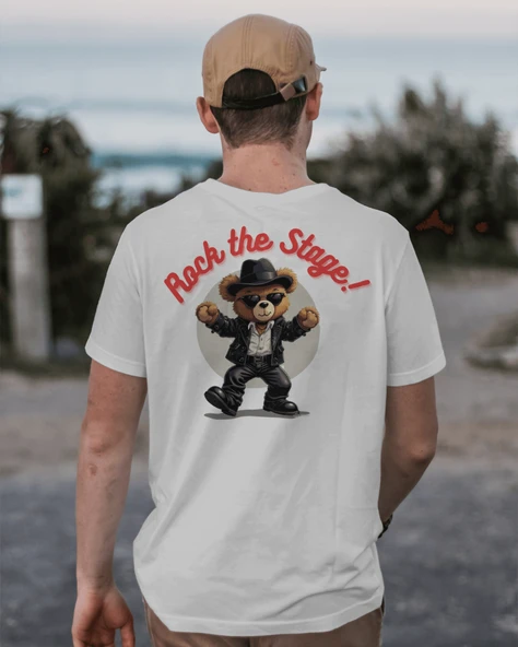 Rock the Stage Ayıcık Baskılı  Tişört   Eğlenceli ve Stil Sahibi Tasarım
