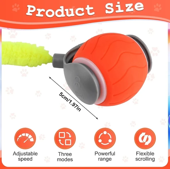 Akıllı Oyun Topu - Kuyruklu, Otomatik , Kedi ve Köpekler İçin Etkileşimli Evcil Hayvan Oyuncağı - Resim 4