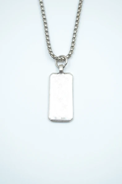 Geometrik - Dikdörtgen Gümüş Kaplama Örme Zincir Kolye ürün görseli 1