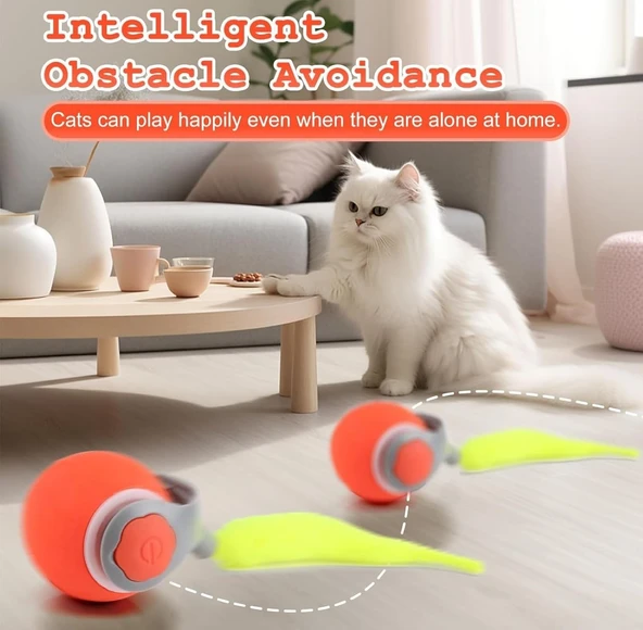 Akıllı Oyun Topu - Kuyruklu, Otomatik , Kedi ve Köpekler İçin Etkileşimli Evcil Hayvan Oyuncağı - Resim 6
