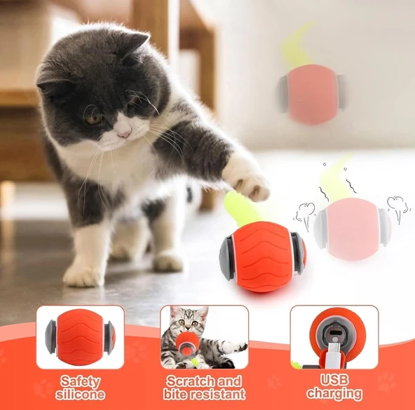 Akıllı Oyun Topu - Kuyruklu, Otomatik , Kedi ve Köpekler İçin Etkileşimli Evcil Hayvan Oyuncağı - Resim 3